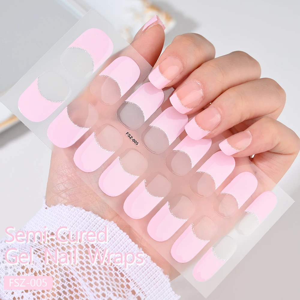 16 puntas de Gel semicurado francés blanco, deslizadores de parche para uñas, pegatinas de Gel de cobertura completa para lámpara UV, calcomanías