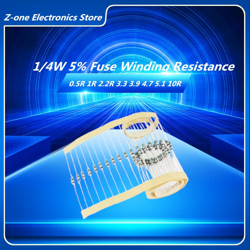 20PCS/LOT 1/4W 5% 0.25W 0.5R 1R 2.2R 3.3R 4.7R 10R 0.5 1 2.2 3.3 3.9 4.7 5.1 10 ohm  Wire Wound Resistor Fuse Winding Resistance