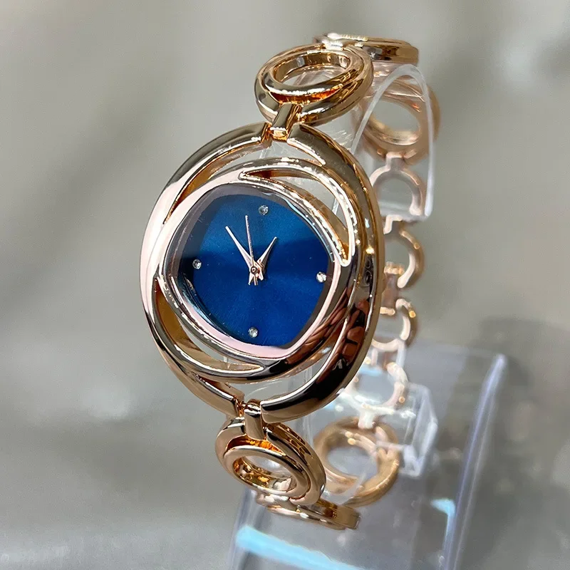 Reloj dorado clásico de lujo Para Mujer, relojes de pulsera a la moda Para Mujer, correa de aleación, relojes de cuarzo redondos con diamantes de imitación Para Mujer