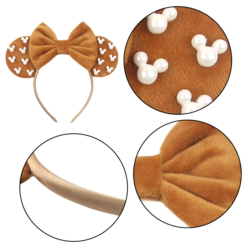 New Cute Disney Mouse Ears Headband Women 5‘’ Velvet Bow Hairband For Girls Festival Party Cosplay DIY Hair Accessories Gift