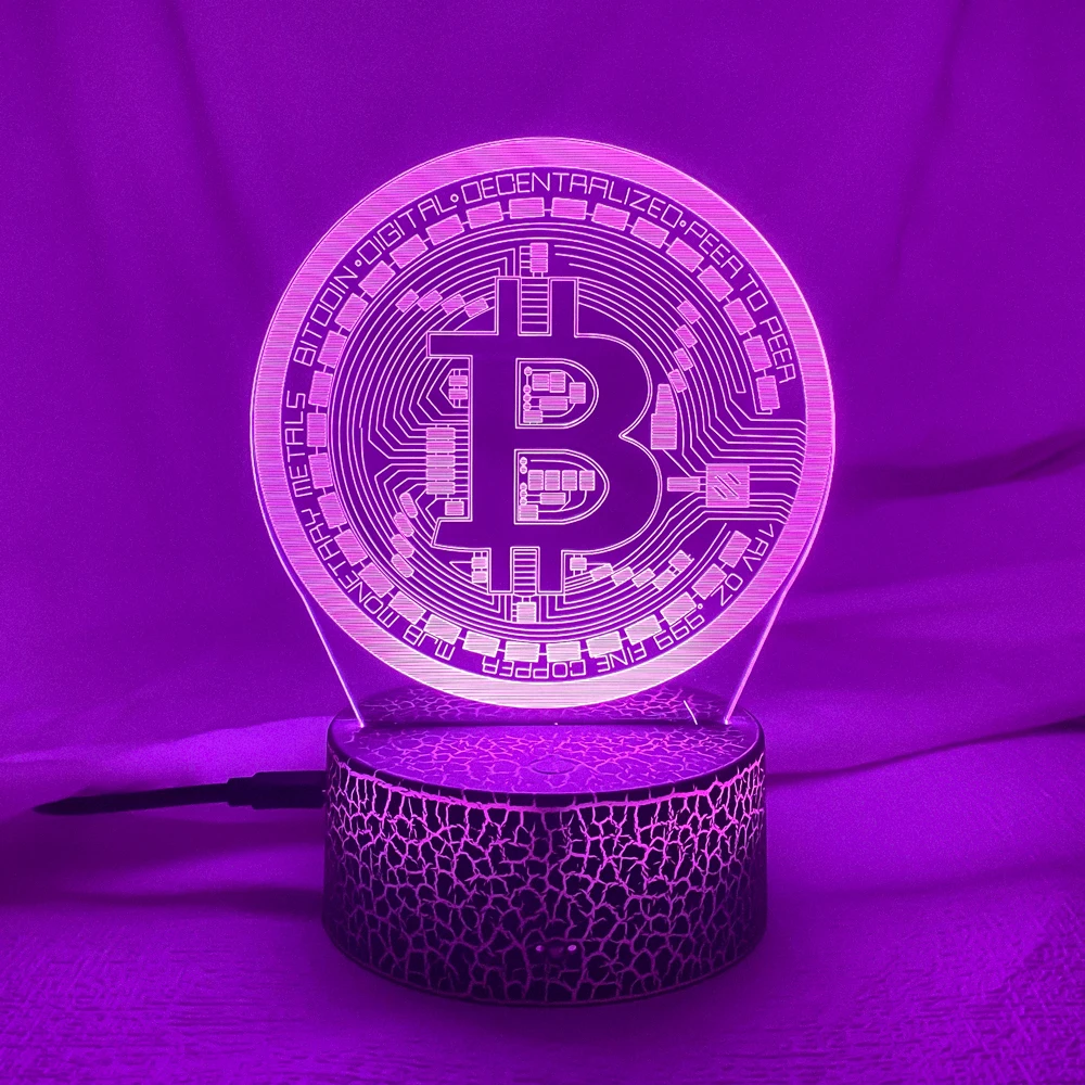 Acrylic Led Night Light Bitcoin for Room Decorative Nightlight Touch Sensor 7 Color Changing Battery Powered Table Night Lamp 3d