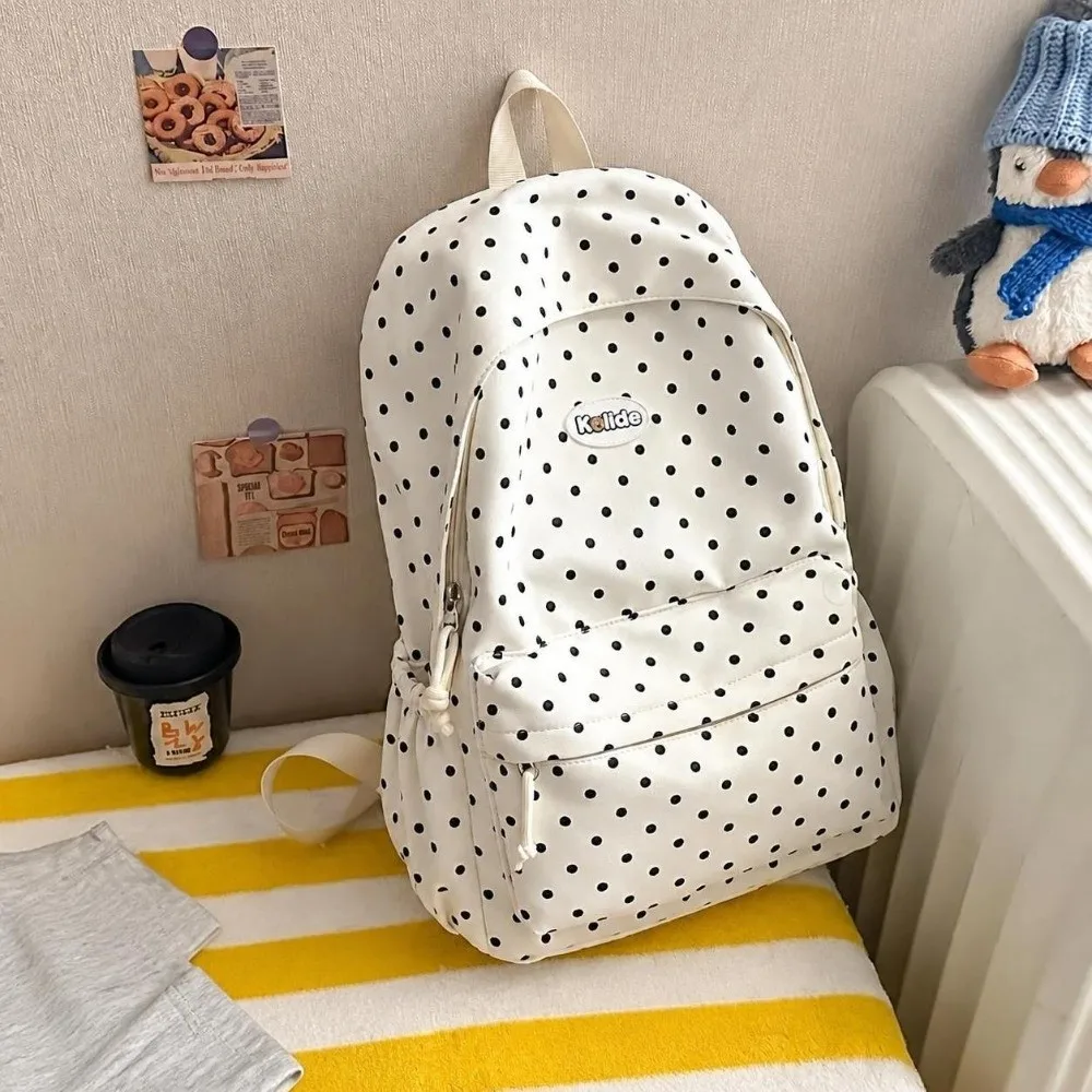 Fashion Nylon Student Backpack Polka Dot Multi Pocket Travel Rucksack Lightweight Large Capacity School Bag for Students Girls
