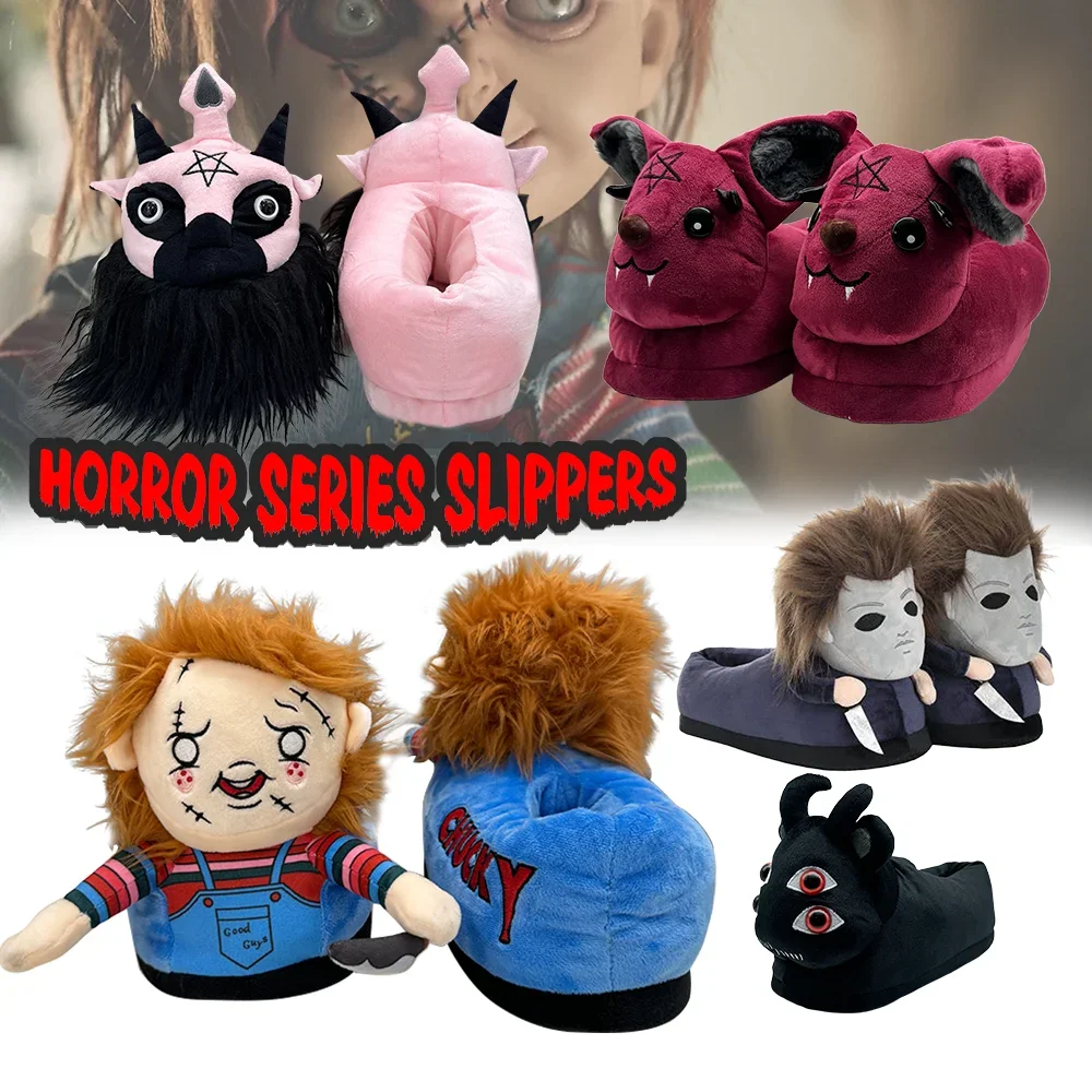 

Highland Cow Halloween Michael Myers Chucky Plush Slippers Horror Ghostly Black Lord Devil Rabbit House Shoes Soft Funny Slipper