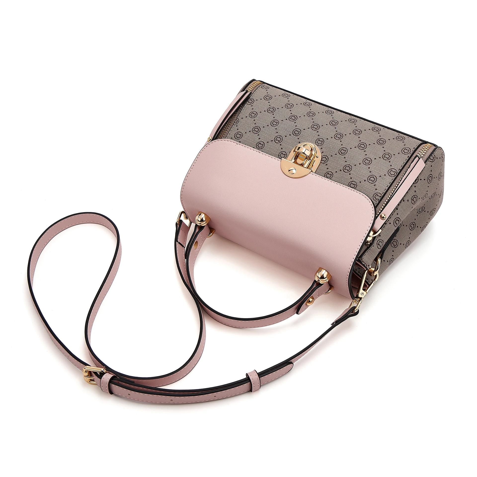 FOXER Luxury Elegant Women Top Handle Bag PVC Leather Monogram Vintage Handbag PU Leather Female Shoulder Crossbody Purse