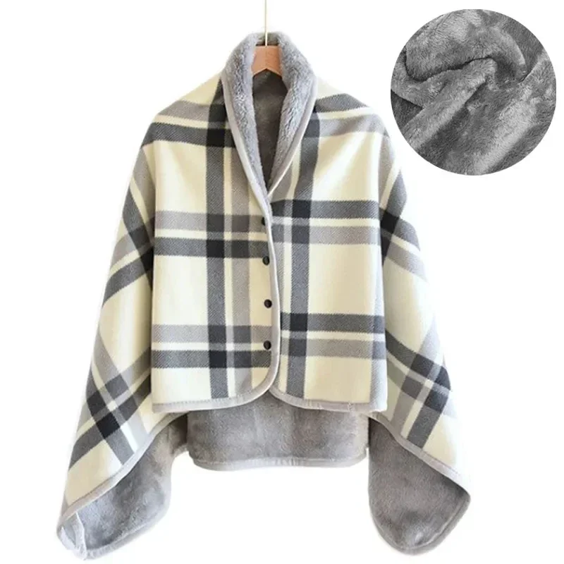 Thick Plaid Wearable Blanket Adults Warm Winter Soft Breathable Fleece With Button For Office/Travel/Home/Camping