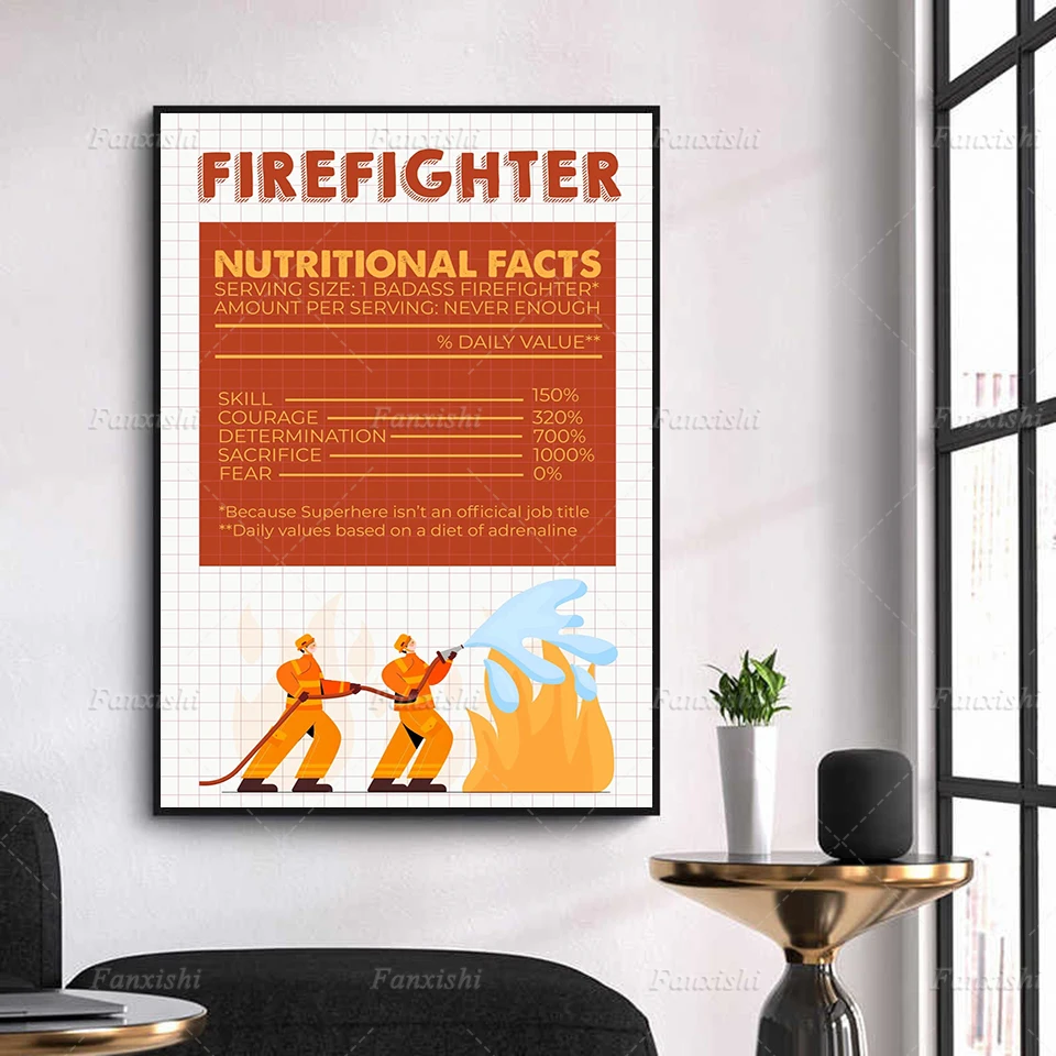 Fire Fighter Nutritional Facts Funny Unique Nutrition Pictures Wall Artwork Hd Prints Canvas Painting Home Decor Modular Poster