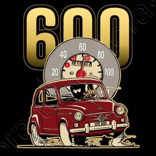 تي شيرت كلاسيكي عتيق من إسبانيا S.E.A.T 600 كارتون سيارة. جديد 100٪ قطن قصير الأكمام س الرقبة تي شيرت عارضة الرجال الأعلى #3