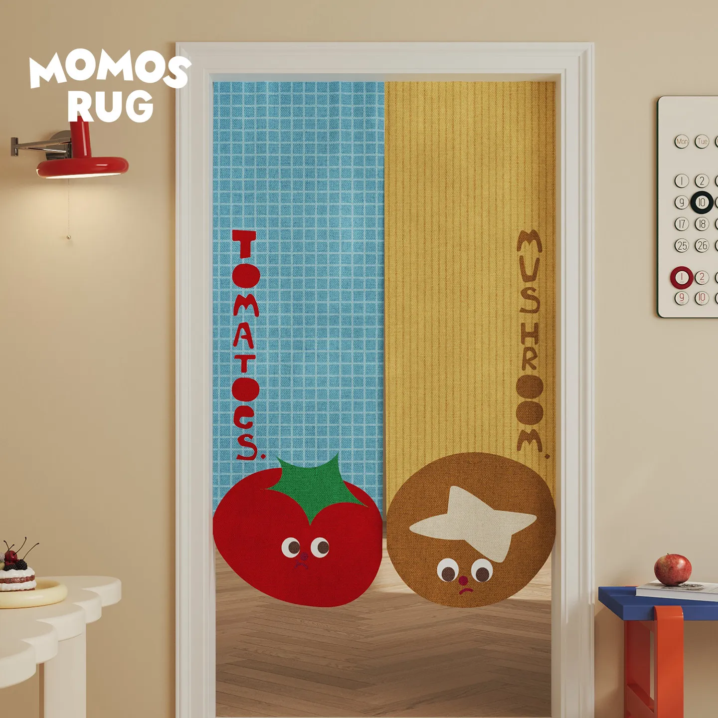 VIKAMA Tomato Mushroom Noren Door Curtain Cartoon Fruit Hanging Curtain Kids Door Partition Color Block Home Decor