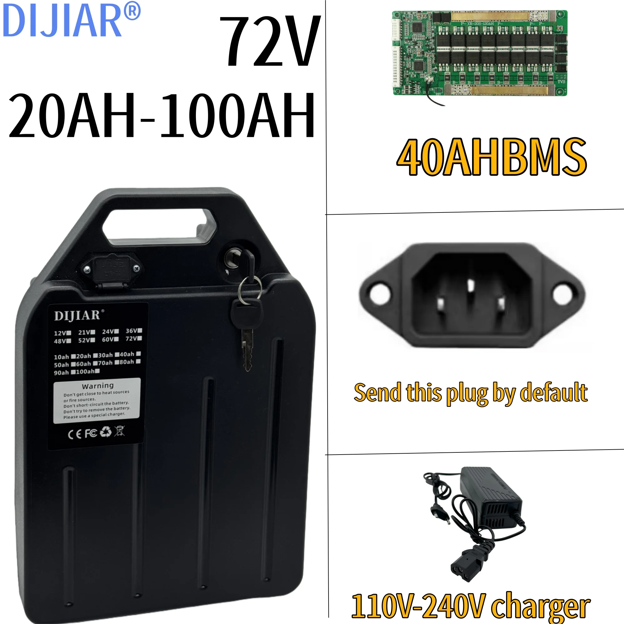 

Harley Electric Vehicle 72V Lithium Battery, 20AH-100AH Capacity, Built in 40AH BMS Application 3000W Harley Electric Scooter