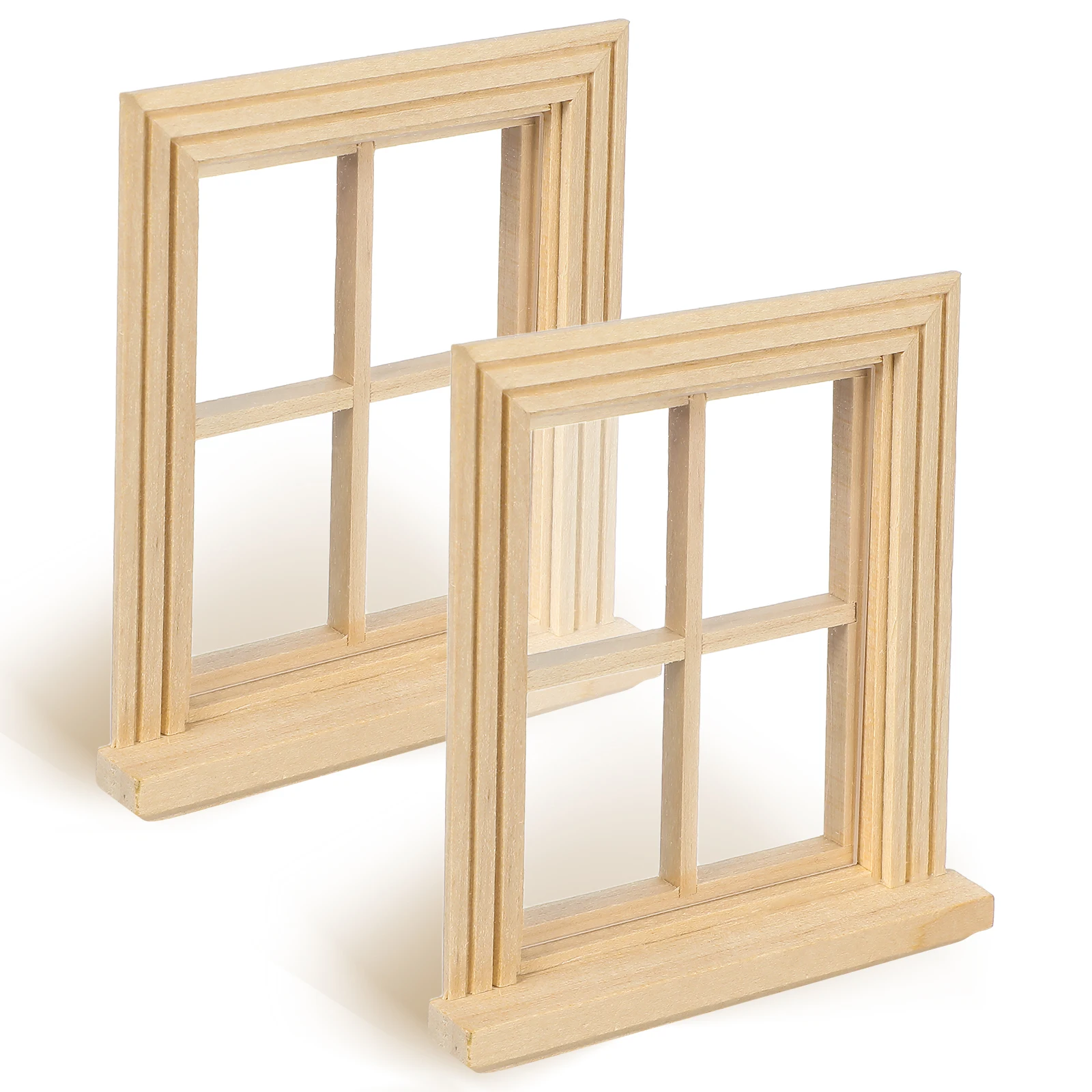 Miniature House Windows 2 Pcs Wood Craft Kits for 1:12 Scale Model Furniture Tiny Window Frames Home Decor Accessories Toys