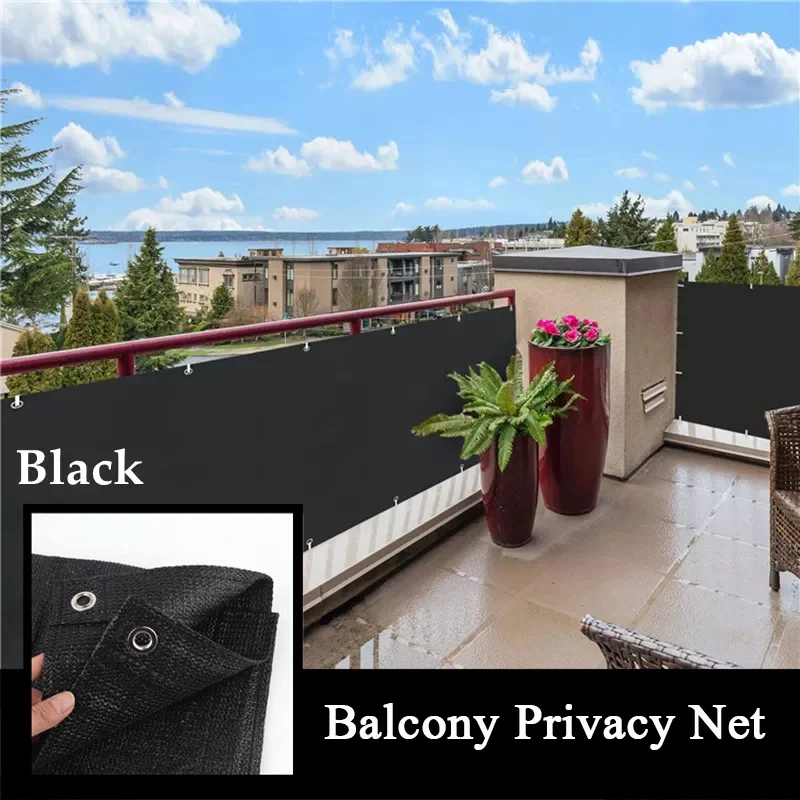 Clôture d'écran de confidentialité de balcon en HDPE noir, couverture de pare-brise, filet d'ombrage