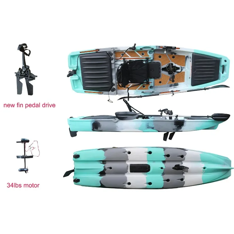 Fin Propeller Pedal Drive Electric Waterproof Adjustable Fishing Kayak 10.5ft Single Ocean Use Width