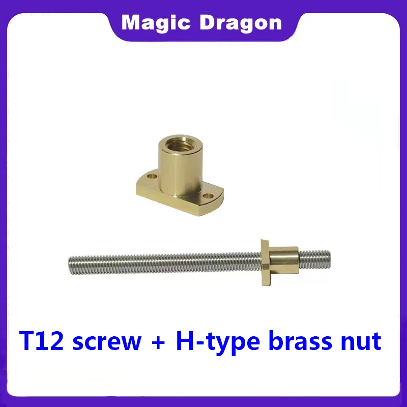 CNC 3D Printer Multi-Head Screw 1Pcs T12 Brass Nut Double Trimmed H Flange Nut Trapezoidal Nut + 1 Pcs Stainless Steel Screw