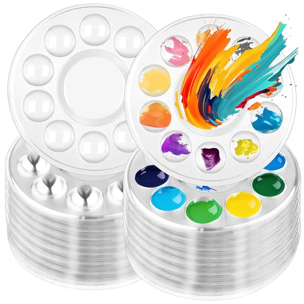 

200 шт. прозрачных одноразовых круглых пластиковых палитр для красок диаметром 5,5 дюймов, акварельные принадлежности для уроков рисования