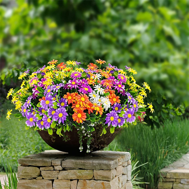 33cm Artificial Flowers Daisies UV Resistant Colorfast Plastic Plants Home Wedding Windows Outdoor Decor  DIY Artificial Flowers