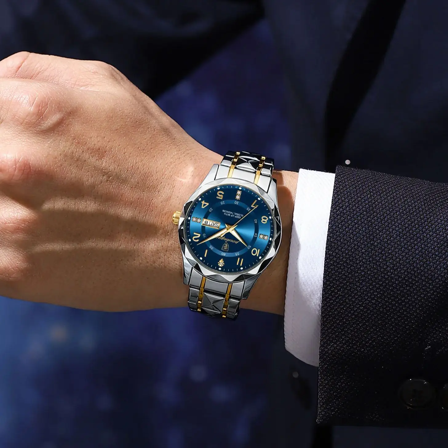 POEDAGAR الفاخرة موضة ساعة كوارتز رجالية مقاوم للماء تاريخ الأسبوع مضيئة ساعة اليد الفولاذ المقاوم للصدأ ساعات رجالية رياضية الذكور Reloj