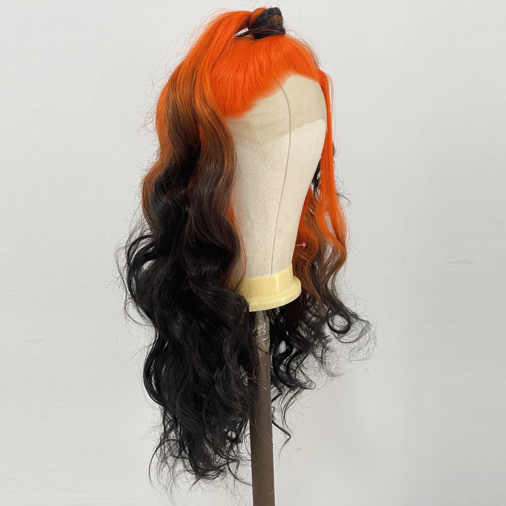 Webster Long Body Wave 13X4 Synthetic Lace Front Wig Black Orange Ombre Wavy Lace Front Wigs For Black Women Natural Looking