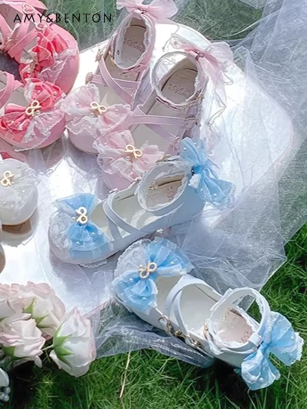 

Lolita Style Heavy Sweet Lace Patchwork Round Toe Gorgeous Atmosphere Princess High Heels Cute Girl Bow Mary Jane Shoes