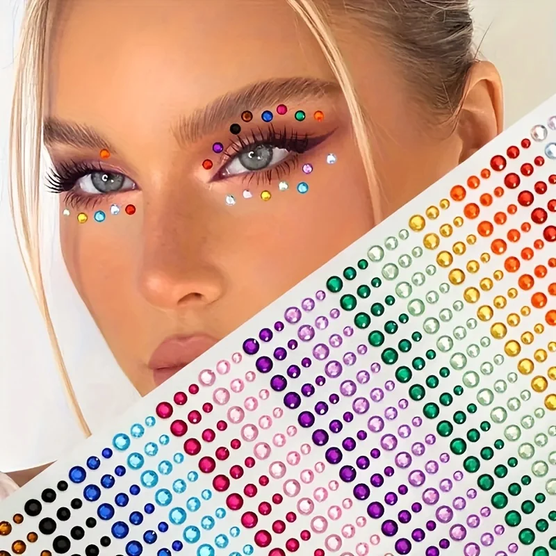 180 Stück, 15 Farben, selbstklebende Strass-Aufkleber - Runde glänzende Edelstein-Applikationen, geeignet für Gesicht, Körper und Nagelkunst - Bühne, C – Detail 2