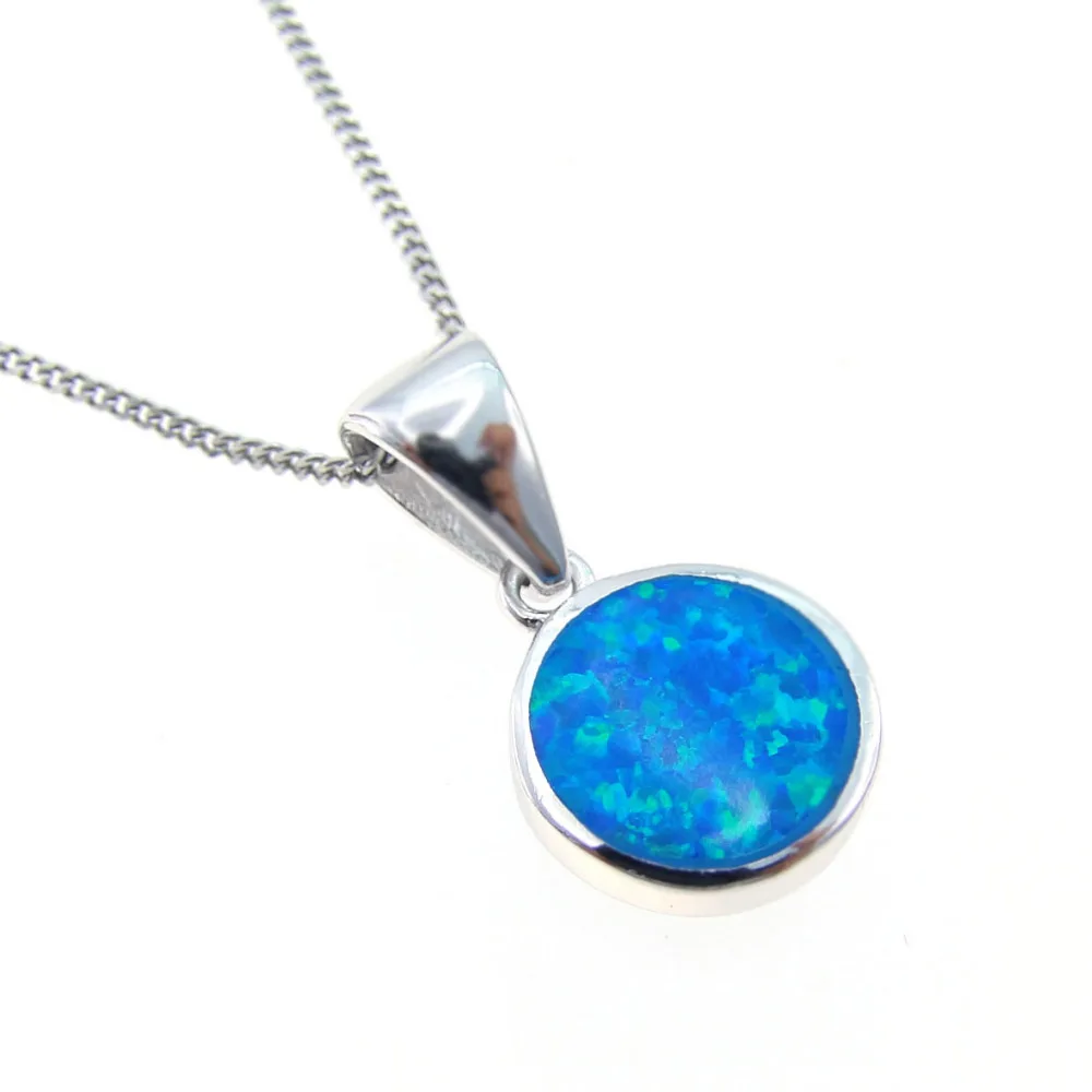 New Design 100% 925 Sterling Silver Pendants Round Cut Opal Fine Jewelry Blue Fire Round Opal Pendants for Women without Chain