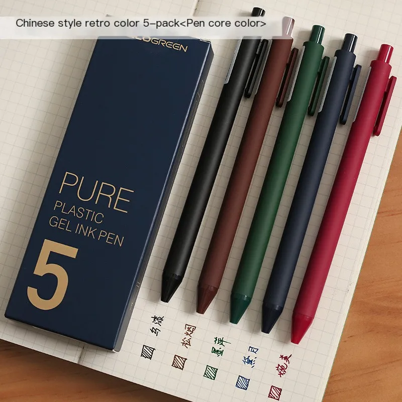 

Kaco Dark Retro Color Series Set, 5 0.5mm Gel Pens, Quick Drying, Comfortable Grip, Low Center of Gravity