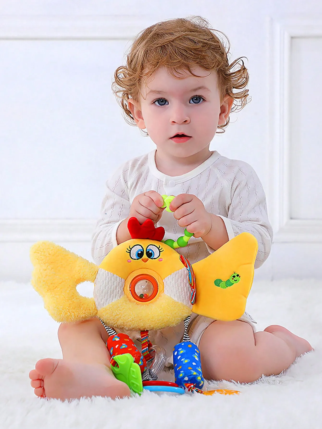 รถเข็นเด็กรูปสัตว์แบบมีคลื่นหมุนได้พร้อมอุปกรณ์เสริมสำหรับติดในรถยนต์พร้อมกับกระดาษริงกระดิ่งลมแก้วกาวเพื่อความปลอดภัยสำหรับทันตกรรม