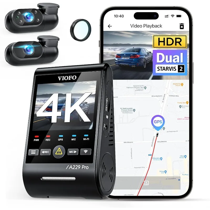 A229 Pro 3 Channel 4K HDR Dash Cam, Dual STARVIS 2 Sensors IMX678 & IMX675, 4K+2K+1080P Front Inside and Rear Triple Car Camera