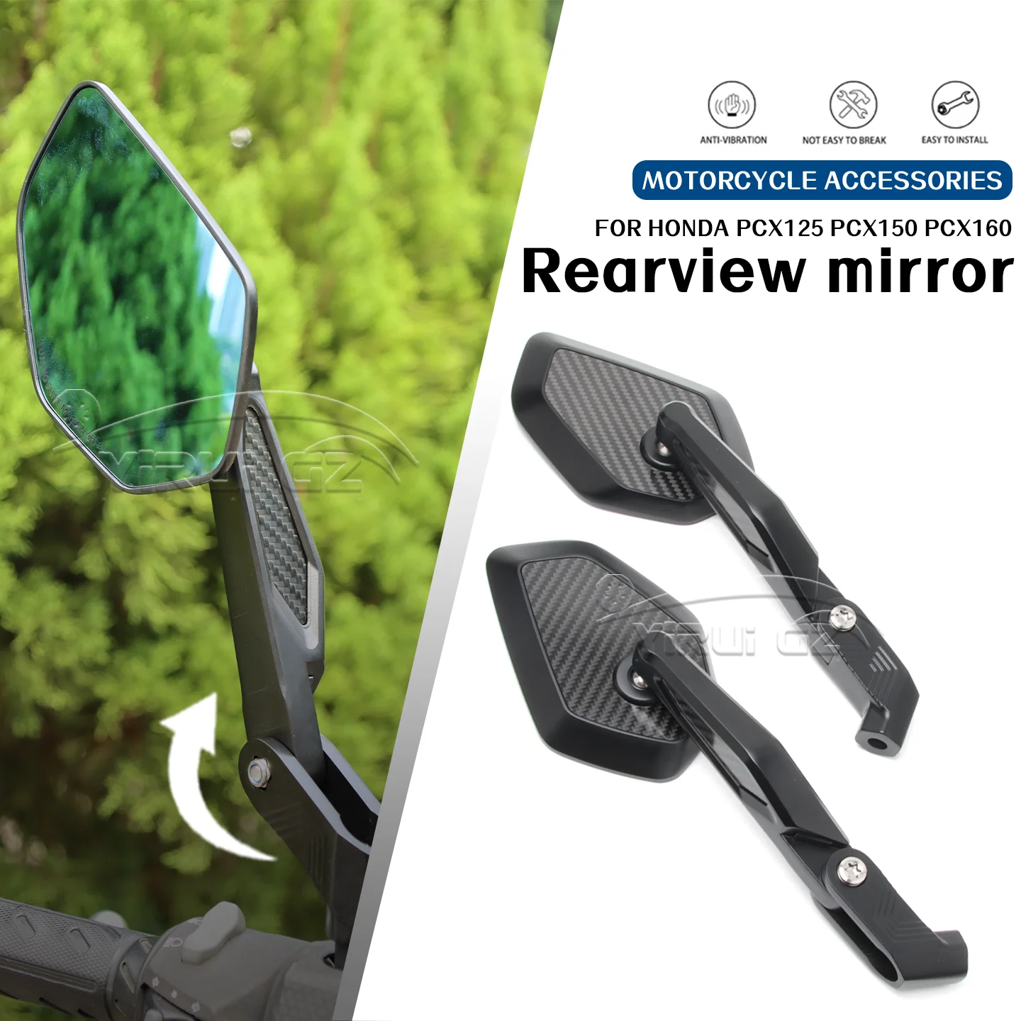 

Motorcycle rearview mirrors FOR HONDA PCX125 PCX150 PCX160 Rearview Side Mirror Foldable mirror rod Blue light anti-glare mirror
