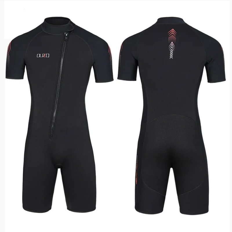 3MM Neoprene Men Women's Short-Sleeved One-piece Wetsuit Warm Sunscreen Surfing Deep Scuba Diving Swimsuit Open Zipper Front