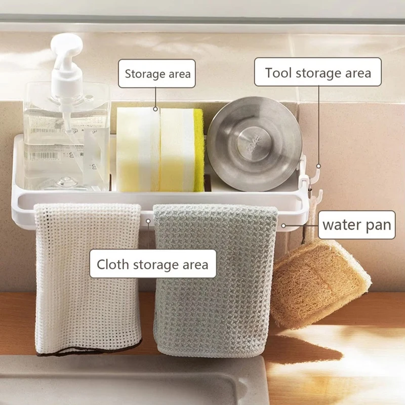 Wall-Mounted Kitchen Storage Rack with Drainage Cloth and Dishwashing Towel Holder - Space-Saving, Easy to Install-A13G