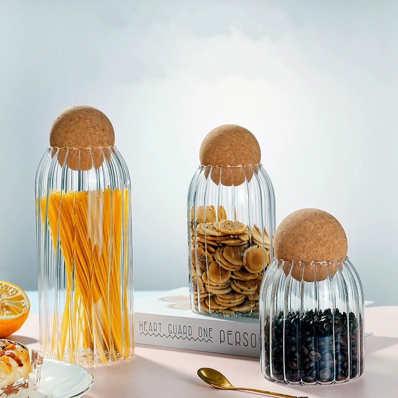 Round ball cork stopper lead-free glass bottle storage jar coffee bean sealed dried fruit grains transparent creative tea cans