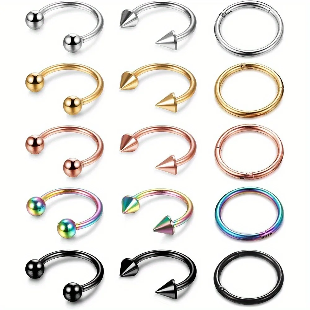 Drperfect 1Pc 16G Stainless Steel Fake Nose Ring Faux Piercing Jewelry Set Hoop Fake Nose Ring Faux Lip Septum Ring 8mm/ 10mm