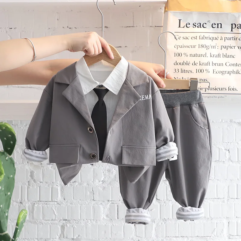 

Kids Childrens Baby Suit 3Pcs/Set Kids Business Suit jacket+ Solid Shirt+Vast Pants Set Jacket For Boys Formal Party 1-6 Age