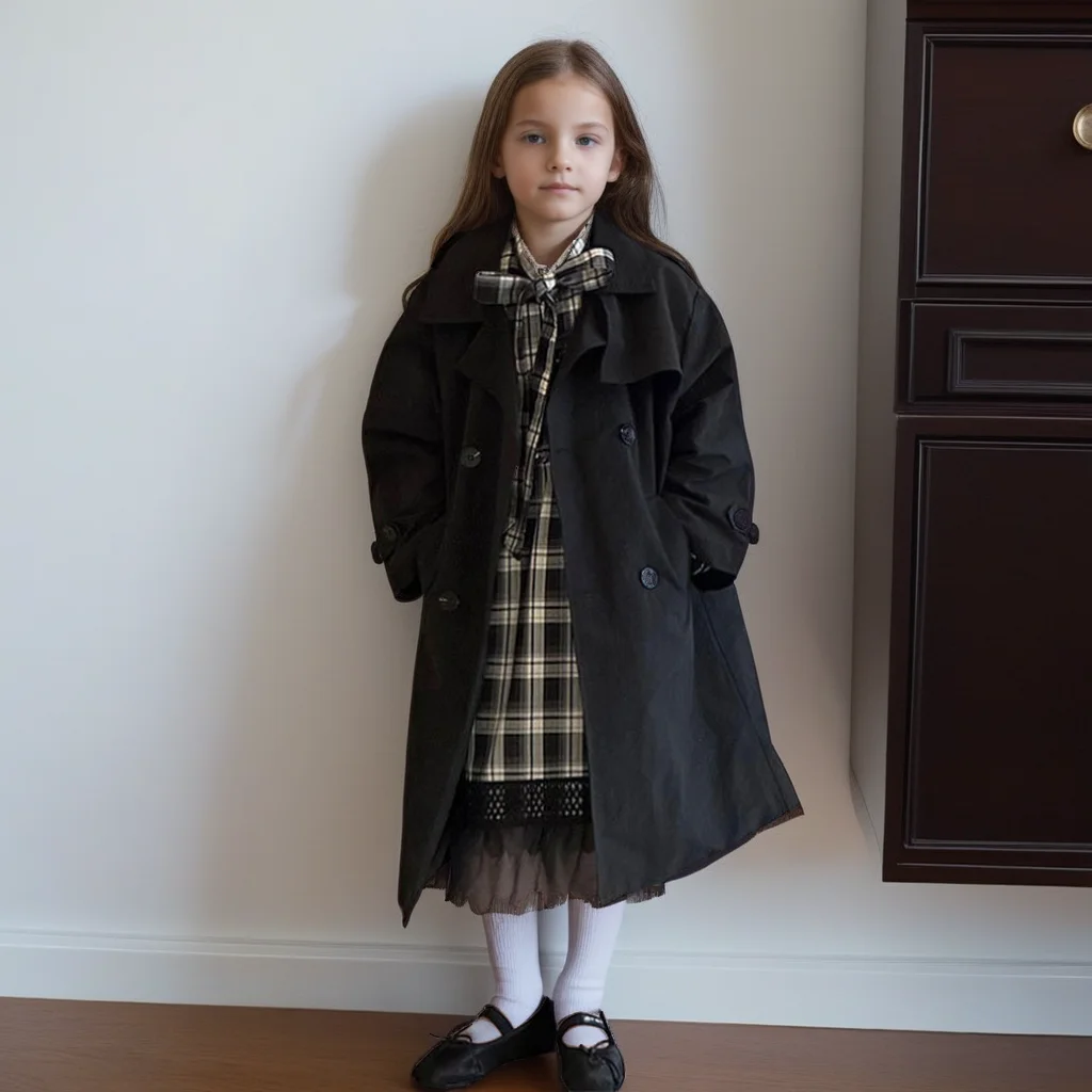 

Child Clothing Set Fall Long Windbreaker Trench Coat for Kids Stylish British Style Boys Girls Outerwear Casual Versatile Outfit