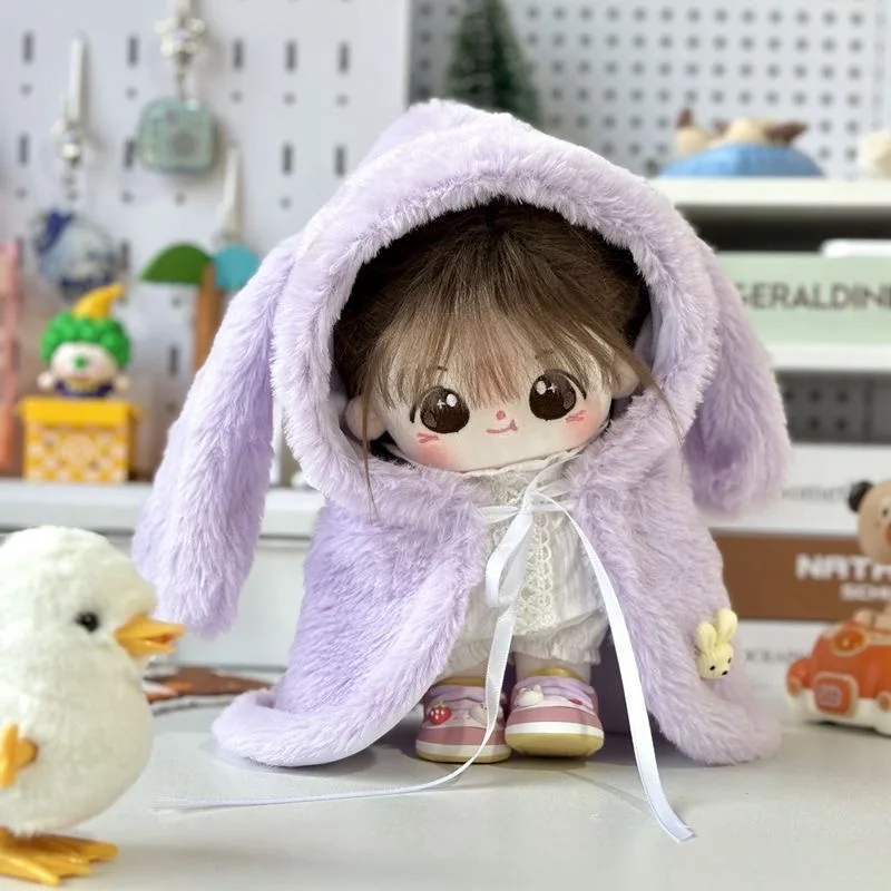 20cm Doll Clothes Red/Pink/Purple/Brown Cute Rabbit Ear Cloak Children Gift Toys Outfit Coat Kpop Plush Doll Accessories