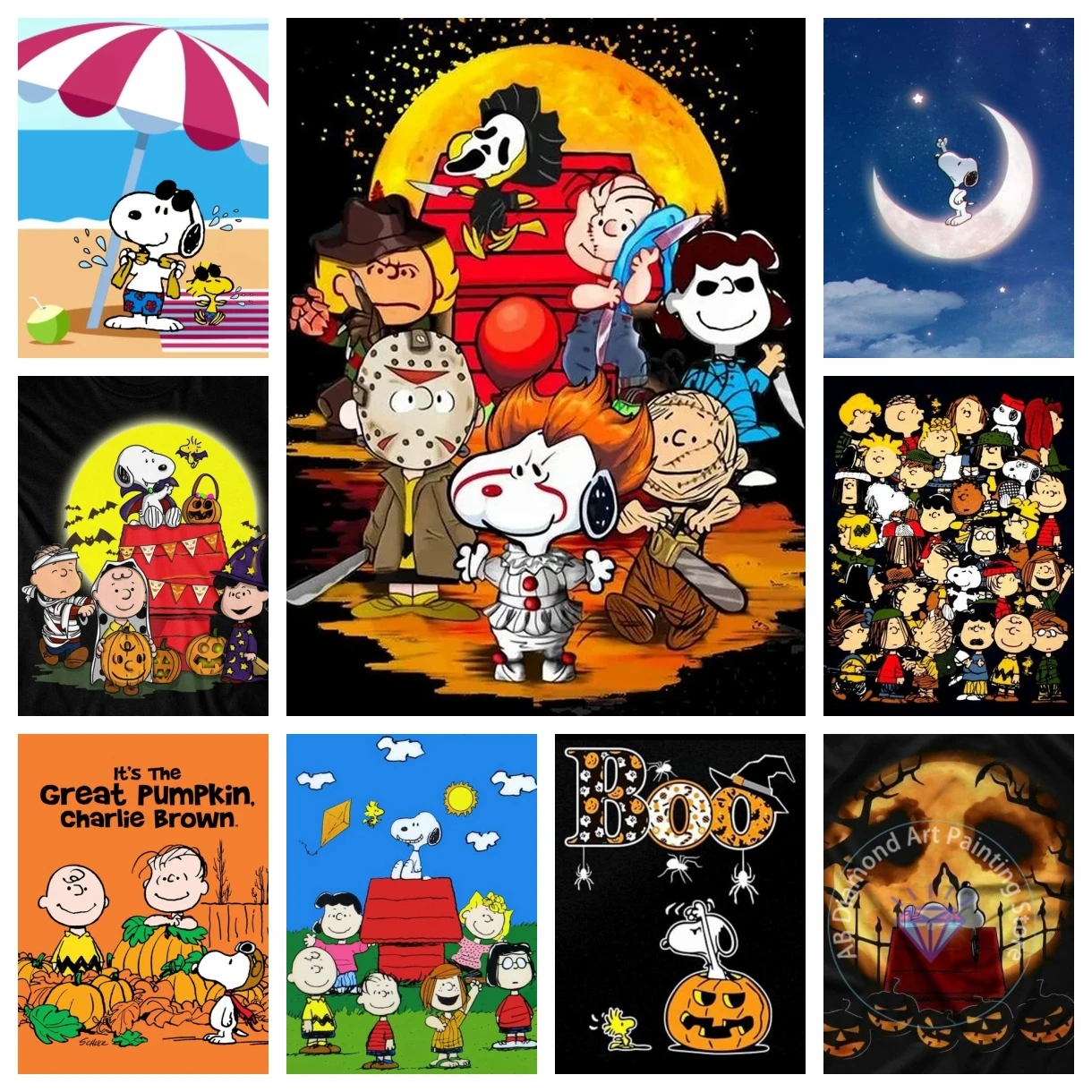 

2024 New Snoopy Horror Pumpkin AB Diamond Painting New Product Kawaii Cross Stitch Kit Mosaic Embroidery Home Decoration Gift