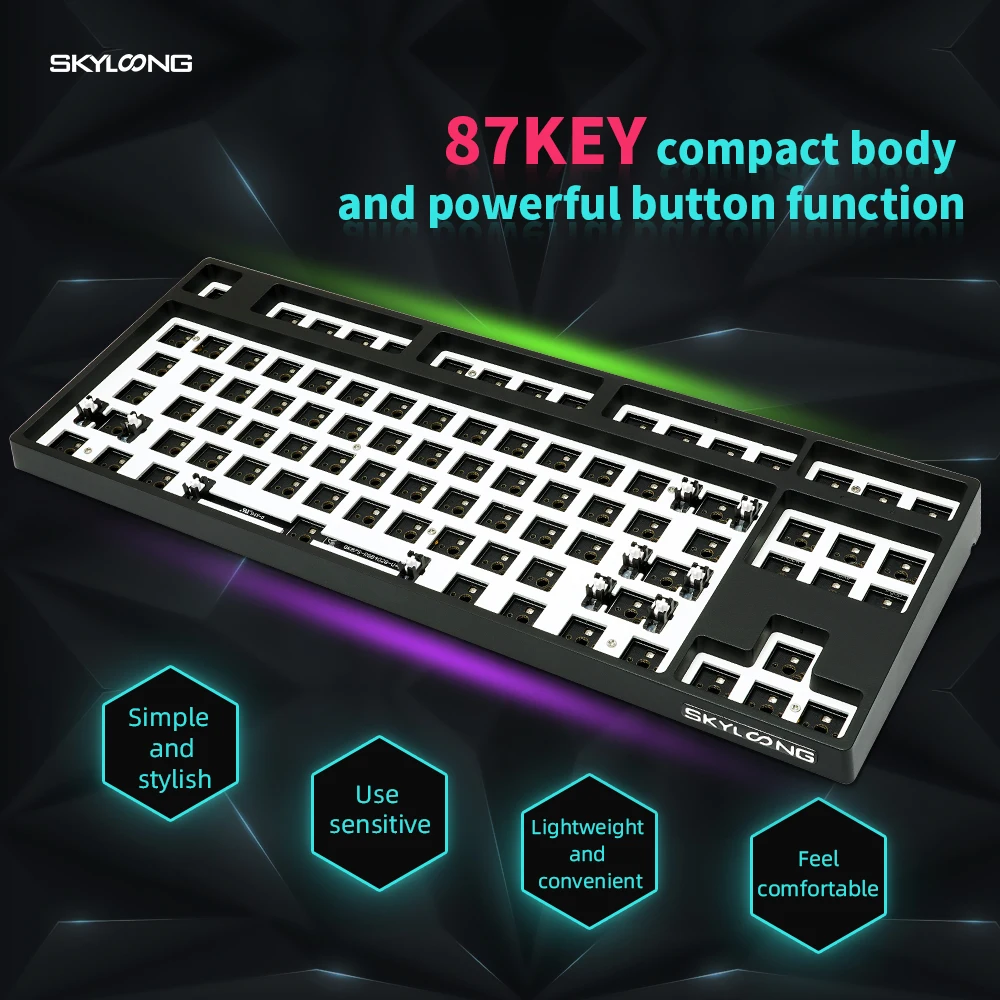 Imagem -03 - Skyloong-kit de Teclado Gaming Mecânico Hot Swap com Fio sem Fio Bluetooth Rgb Retroiluminado Personalizado Faça Você Mesmo 87 Chaves Óptica Gk87 Gk87s