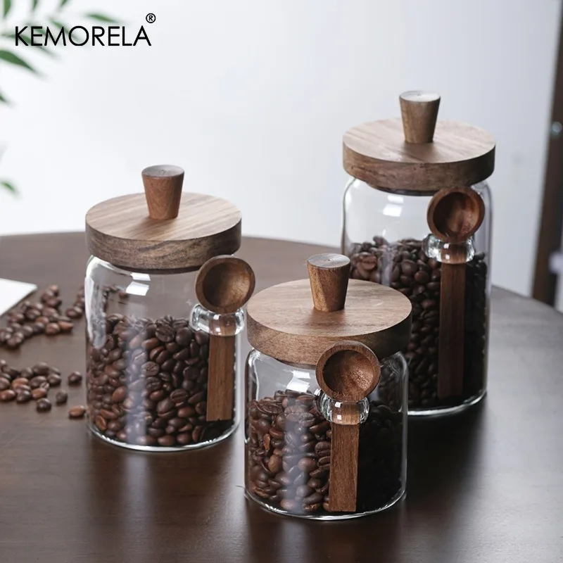 KEMORELA Set of 1/3 Airtight Glass Jars with Lids And Spoons Clear Small Food Storage Containers for Candy Spice Kitchen Storage