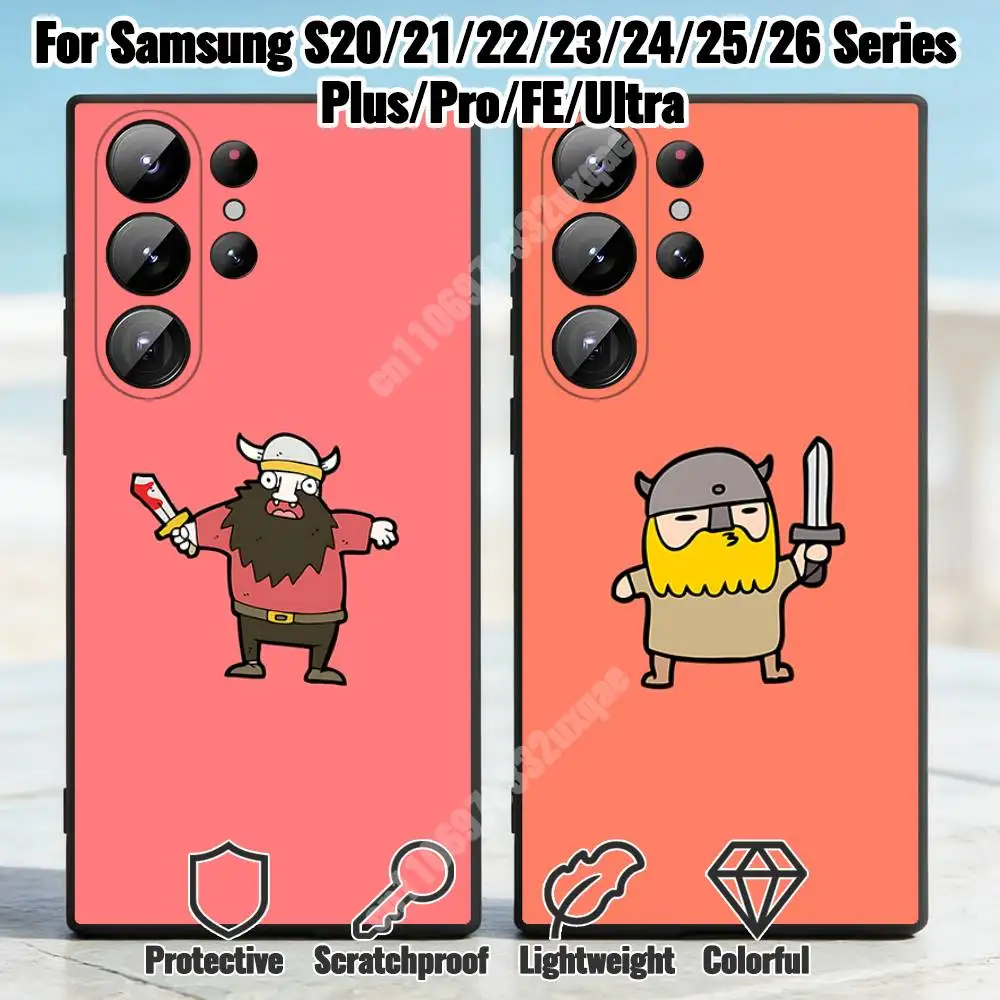 Cartoon Viking Berserker Phone Case for Samsung Galaxy S30 26 25 Ultra Plus S24 23 22 FE Lite S21 20 TPU Cover