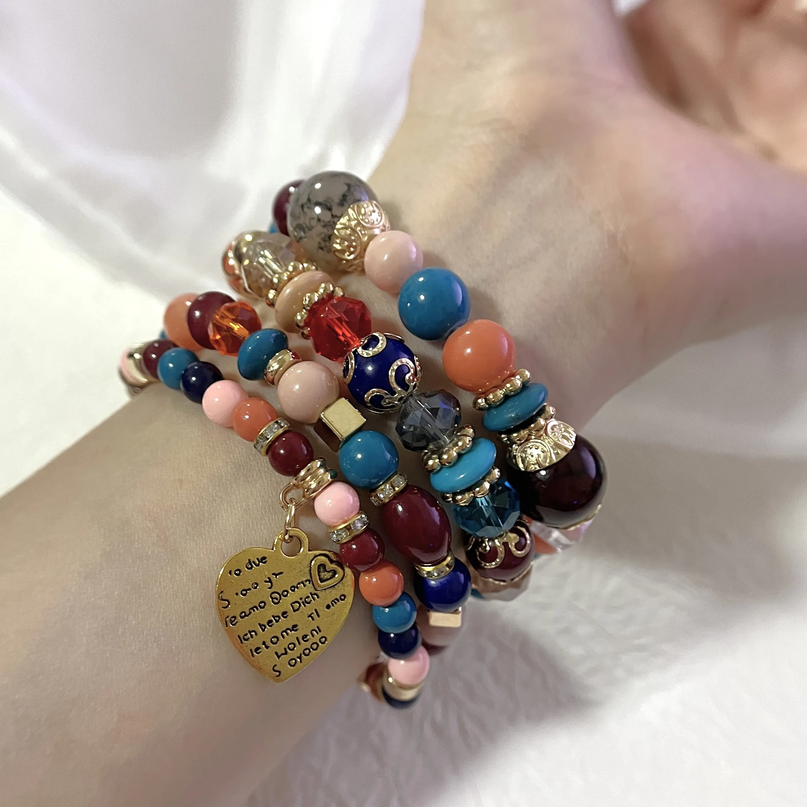 4pcs/set Boho Multi Layer Bracelet Set for Women Vintage Ethnic Beaded Elastic Stretch Bracelets Wristband Bohemian Jewelry