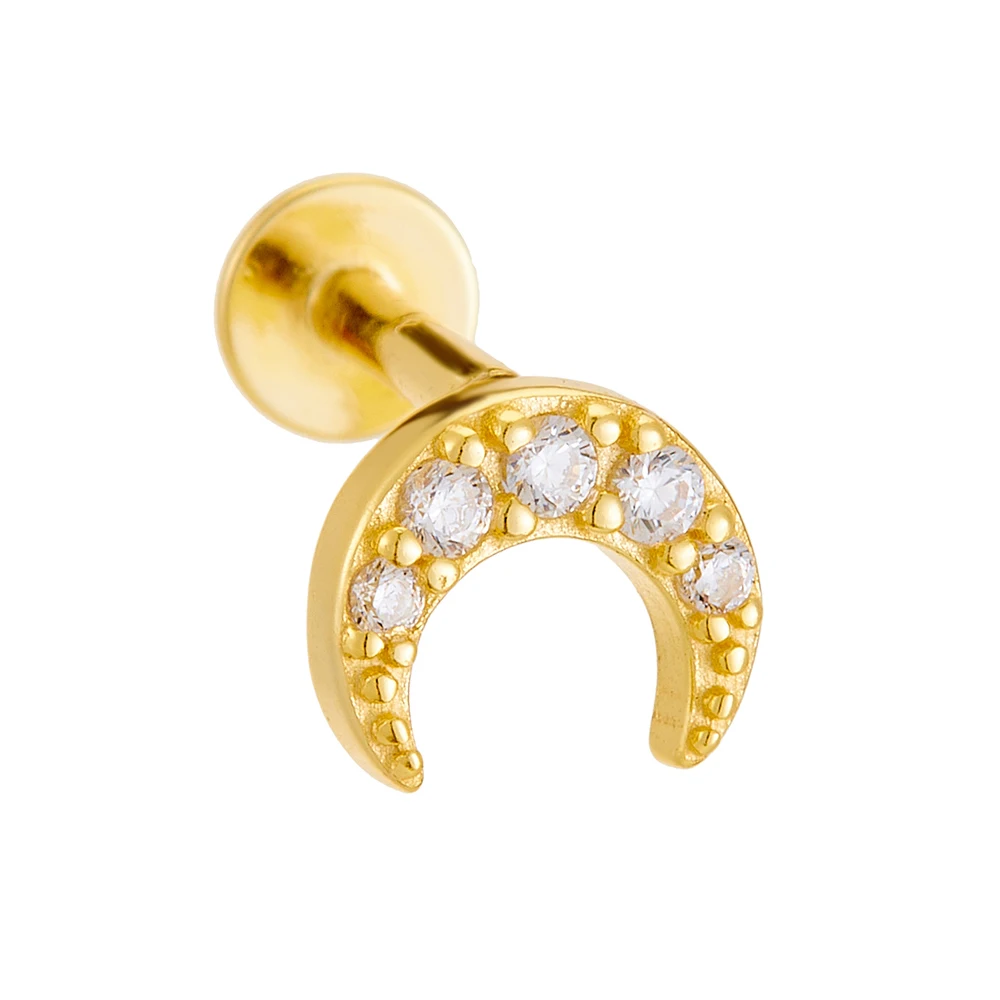 

S925 Sterling Silver Moon Diamond Embedded Flat Bottom Soft Bone Spiral Piercing Ear Bone Nail Daily Wear Ear Jewelry