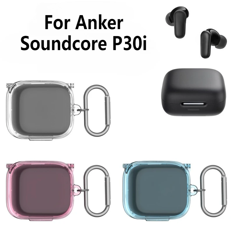 Transparent Earphone Case For Anker Soundcore P30i Luxury Shockproof Cover For Oundcore P30i TPU Protective Shell with Keychain