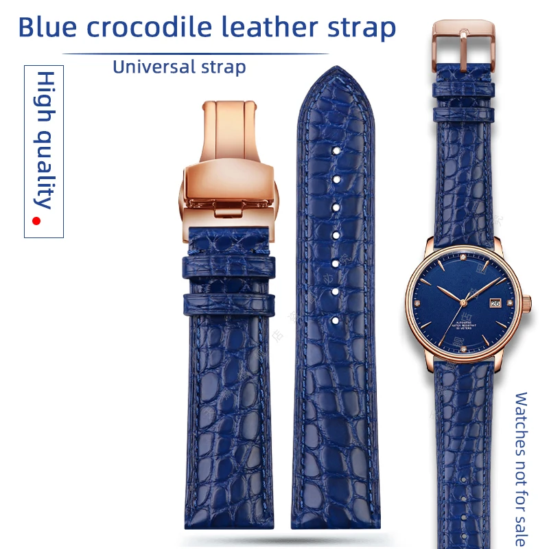 

Blue Crocodile leather strap 14mm 15mm 16mm 17mm 18mm 19mm 20mm 21mm 22mm 23mm 24mm For Men's and Women's Brown Black Bracelet