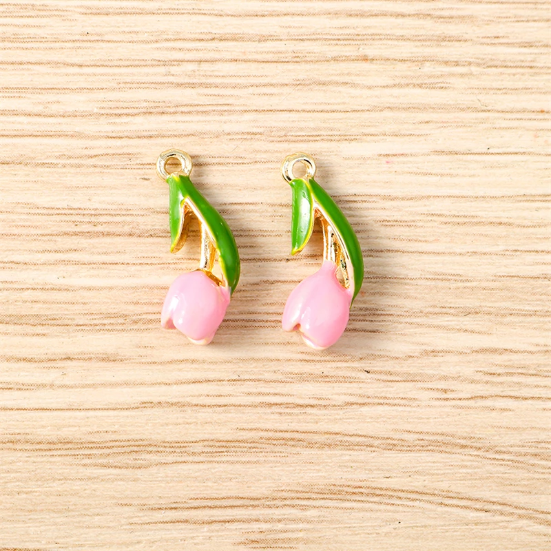 5 Stück 7x17mm Niedliche Bunte Emaille-Tulpenblumen-Anhänger für Schmuckherstellung, Ohrhänger, Halsketten, DIY-Bastelzubehör – Detail 4