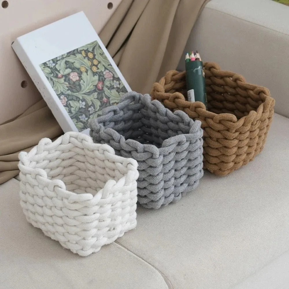 

Nordic Style Woven Basket Rectangular Hand-woven Toy Storage Basket Multi-functional Desktop Organize Baskets Desktop Storage
