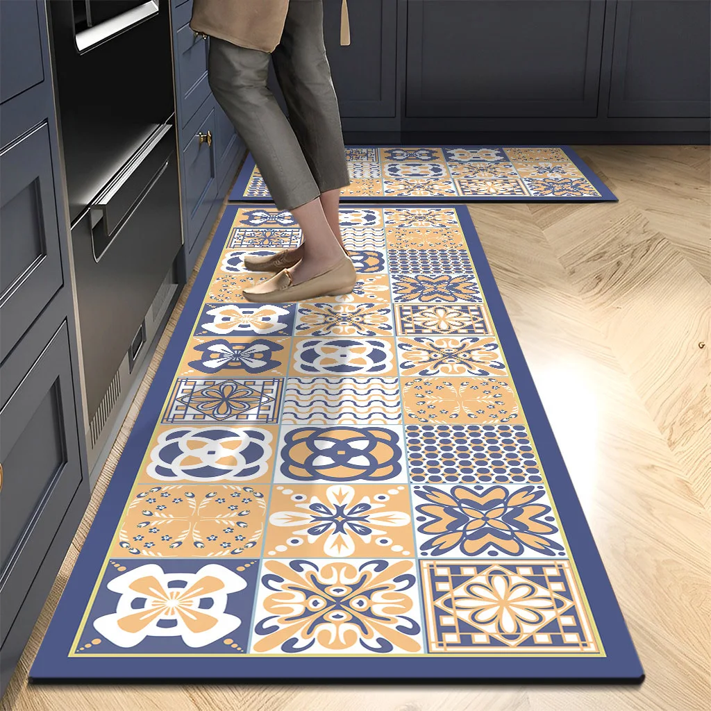 VIKAMA 1/2PC Retro American Kitchen Soft Diatomized Mud Floor Mat Long Strip Combination Wash Waterproof And Oil Proof Foot Mat