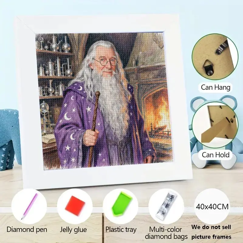 

1 шт. DIY 5D Full Drill Diamond Painting Kit, Albus Dumbledore Magic Wizard Elder Professor Fantasy Art, Home Decor Wall Art Gem P