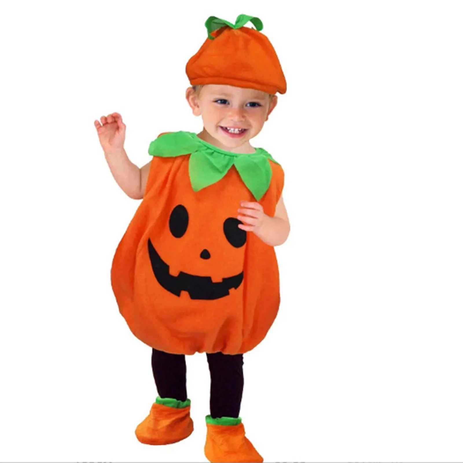 Children\'s Halloween Pumpkin Costume Stage Performance Costume Baby Cosplay Costumes Bodysuit Hat Set Cute Pumpkin Baby Costume