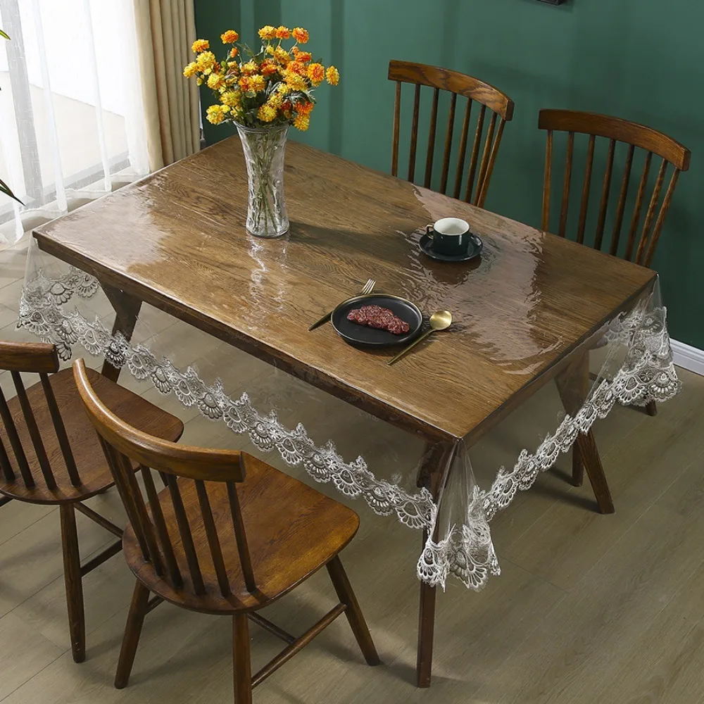 Practical Waterproof PVC Tablecloth Oil Proof European Style Desk Mat Transparent Rectangular/Square Table Runner Coffee Table