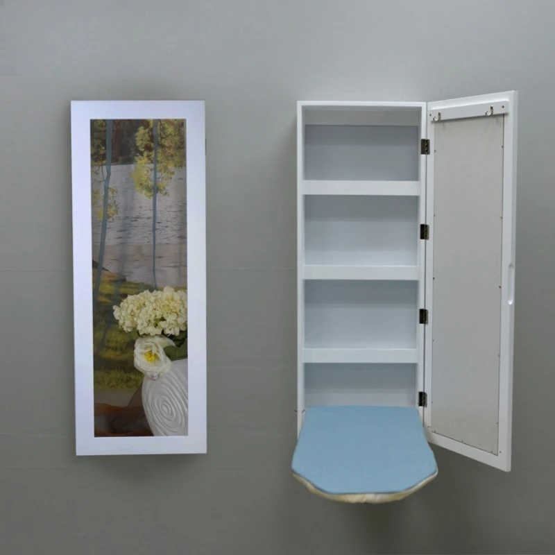 Wall-mounted foldable rotating wall-mounted hidden iron counter cloakroom storage ironing cabinet board mirror